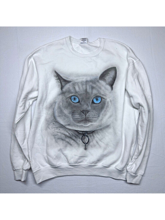 JERZEES Other - JERZEES NuBlend White Crewneck Fleece Pullover Sweatshirt Cat Graphic Size L